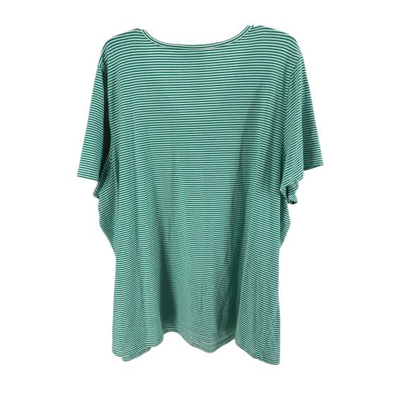 Denim & Co. Green Striped Yarn Dye Stripe Jersey Flutter-Sleeve V-Neck Size 3X - Picture 2 of 5